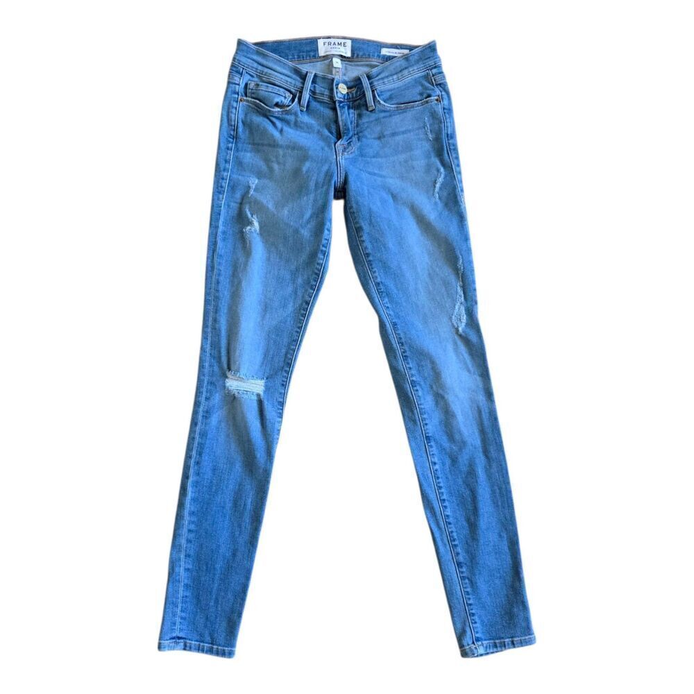 Frame Carson Blue Le Skinny de Jeanne Distressed Jeans 26